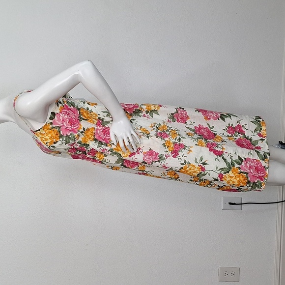 Cynthia Rowley Preppy Floral 100% Linen Sleeveless Coquette V-Neck Dress Size 6 - Picture 4 of 9